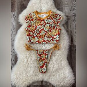 Free people floral crop rash guard swimsuit